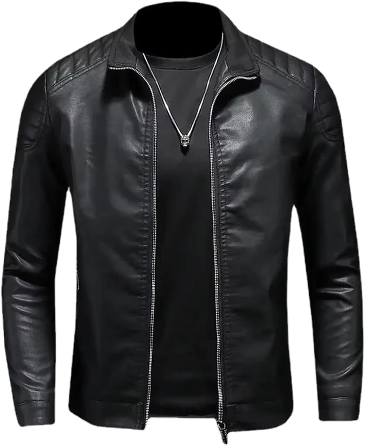 Spring and Autumn Men's Motorcycle Leather Jacket, Stand-up Collar Men's Casual Clothing