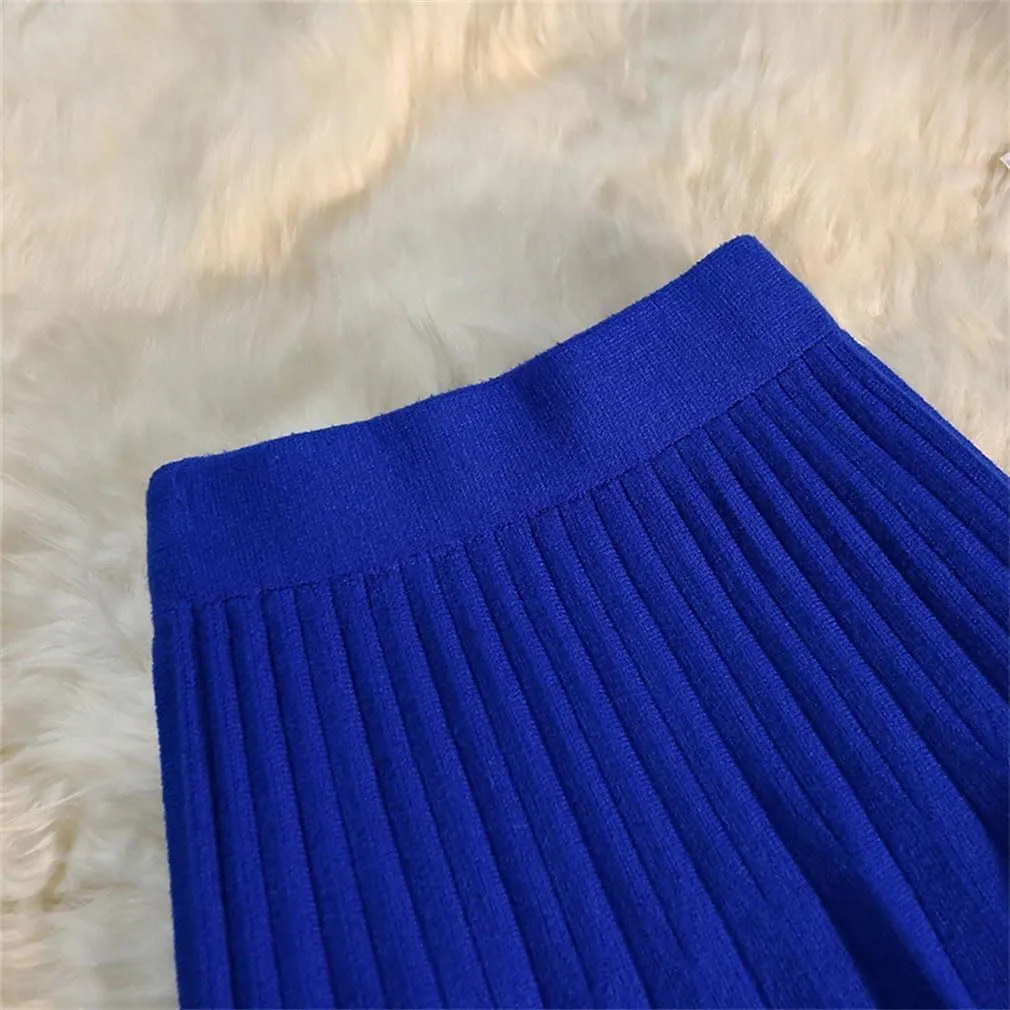 Spring Winter Knitted Pleated Skirts Women's Elastic High Waist A-Line Skirts Casual Slim Short Mini Skirts