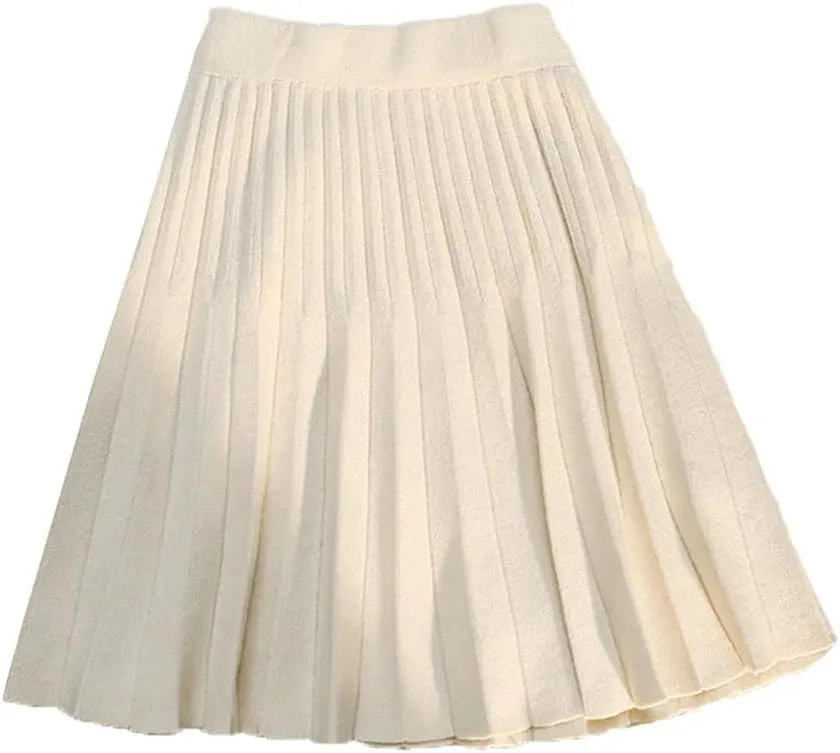 Spring Winter Knitted Pleated Skirts Women's Elastic High Waist A-Line Skirts Casual Slim Short Mini Skirts