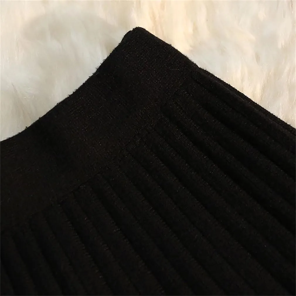 Spring Winter Knitted Pleated Skirts Women's Elastic High Waist A-Line Skirts Casual Slim Short Mini Skirts