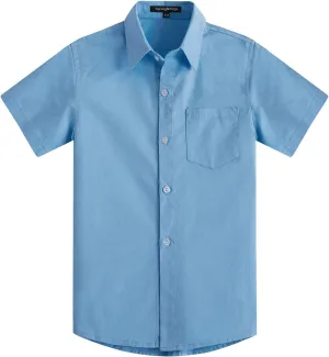 Spring&Gege Boys' Short Sleeve Dress Shirts Formal Uniform Woven Solid