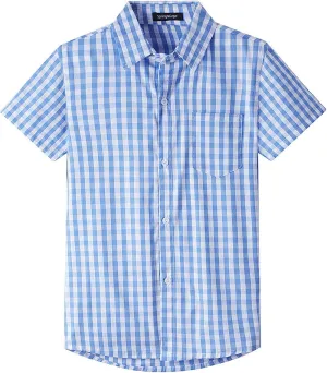 Spring&Gege Boys' Short Sleeve Dress Shirts Formal Uniform Woven Solid