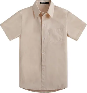 Spring&Gege Boys' Short Sleeve Dress Shirts Formal Uniform Woven Solid