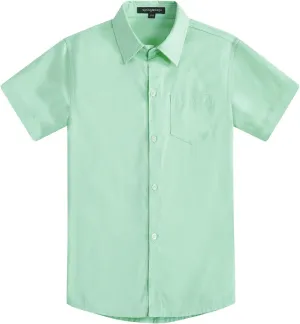 Spring&Gege Boys' Short Sleeve Dress Shirts Formal Uniform Woven Solid
