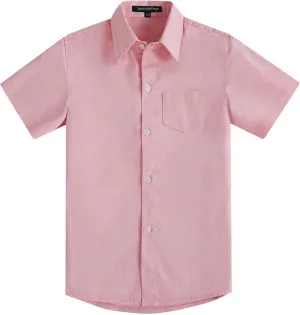 Spring&Gege Boys' Short Sleeve Dress Shirts Formal Uniform Woven Solid