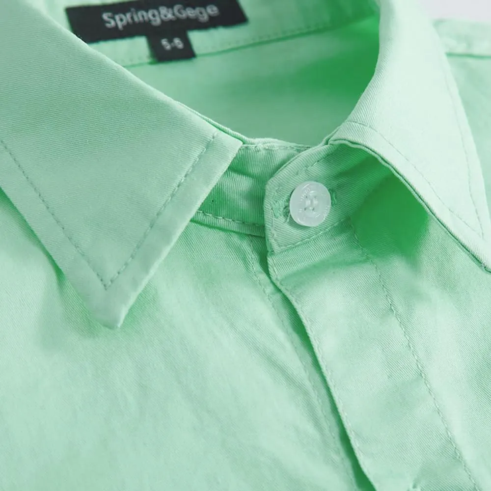 Spring&Gege Boys' Short Sleeve Dress Shirts Formal Uniform Woven Solid