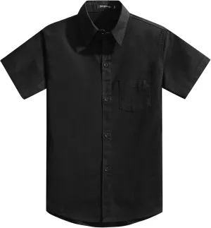 Spring&Gege Boys' Short Sleeve Dress Shirts Formal Uniform Woven Solid