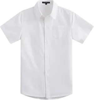 Spring&Gege Boys' Short Sleeve Dress Shirts Formal Uniform Woven Solid