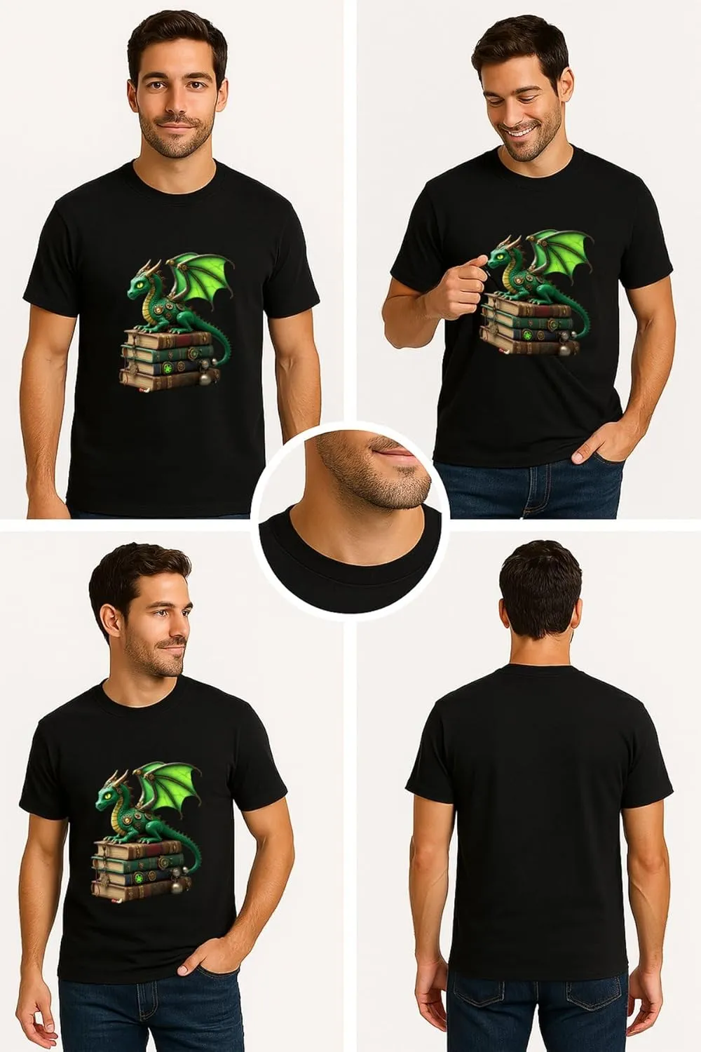 Steampunk Dragon Books Print Graphic Tees Men, Mens Graphic T-Shirts, Casual Cotton T Shirts for Man