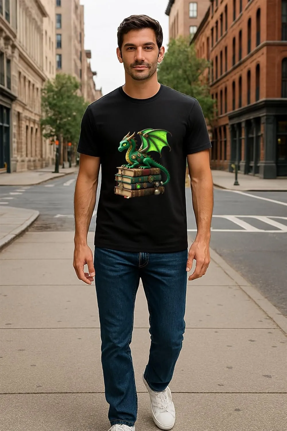 Steampunk Dragon Books Print Graphic Tees Men, Mens Graphic T-Shirts, Casual Cotton T Shirts for Man