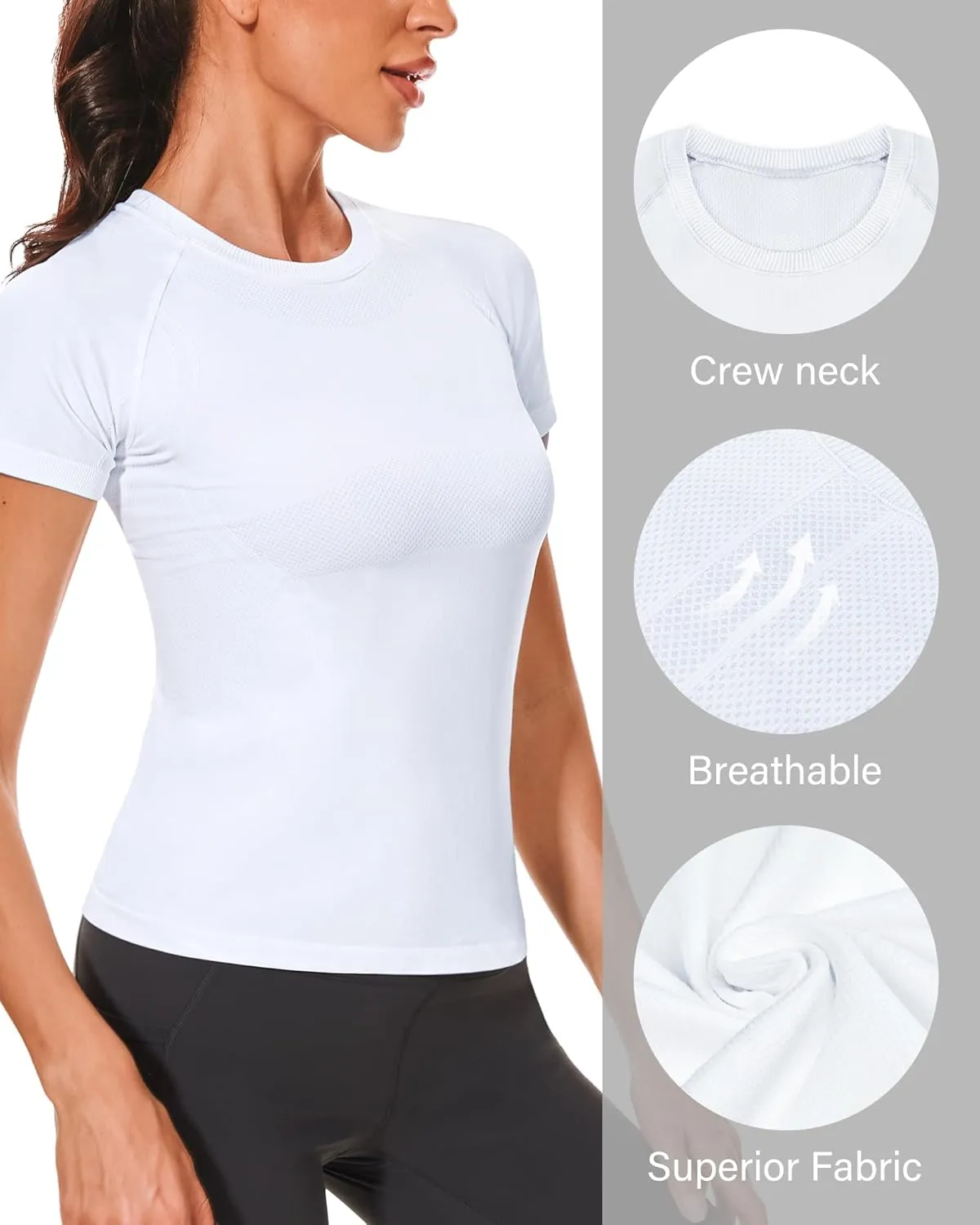 Stelle Women Seamless Workout Tops Short Sleeve Athletic Shirts Breathable Moisture Wicking Tees