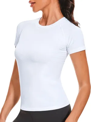 Stelle Women Seamless Workout Tops Short Sleeve Athletic Shirts Breathable Moisture Wicking Tees