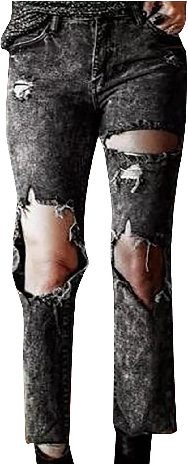 Straight Leg Jeans for Women Trendy Distressed Wide Leg Jeans Baggy Boyfriend Denim Pants Y2k Sexy Ripped Jeans