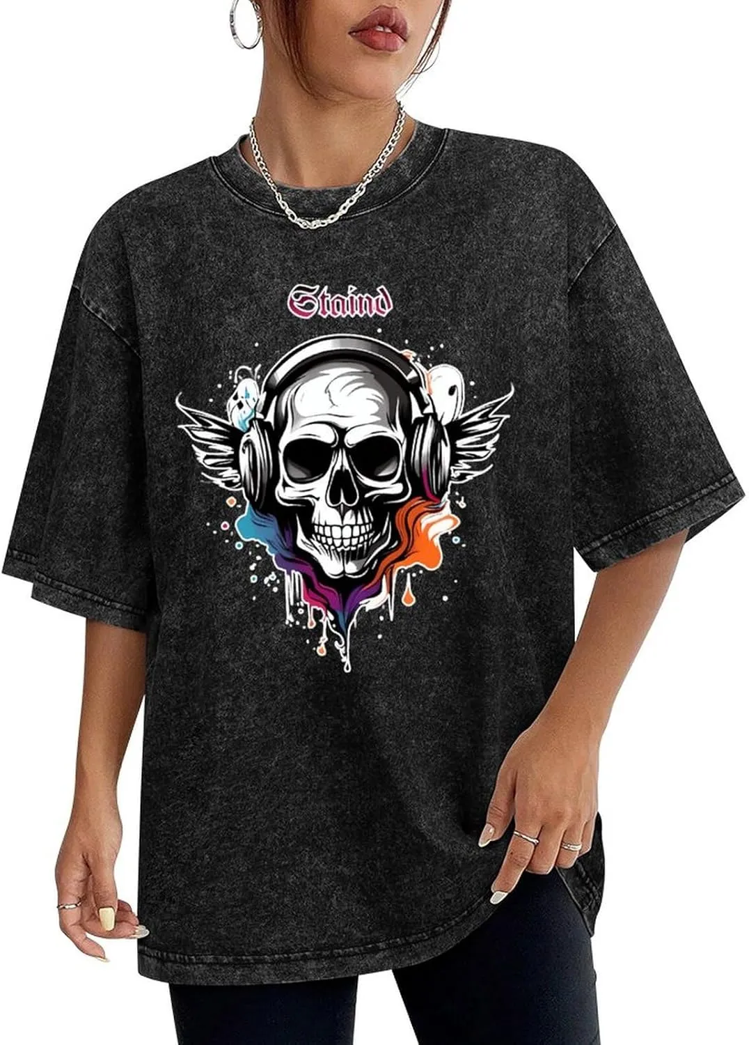 Stretchable Vintage Oversized Cotton T-Shirts Loose Shirts Crew Neck Tees