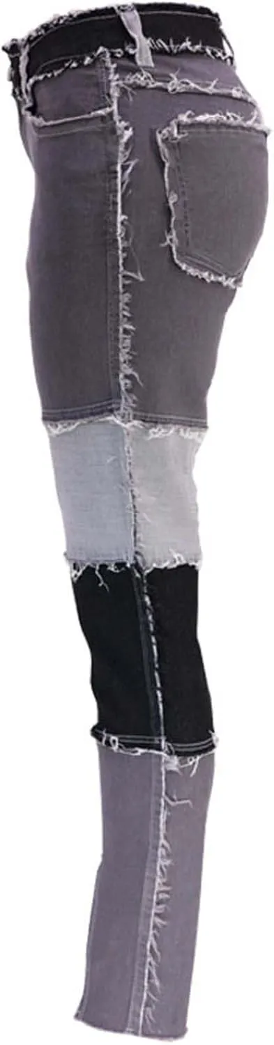 Stretchy Jeans for Women High Waist Skinny Color Block Denim Pants Trendy Patchwork Slim Jeans Casual Tight Jeans