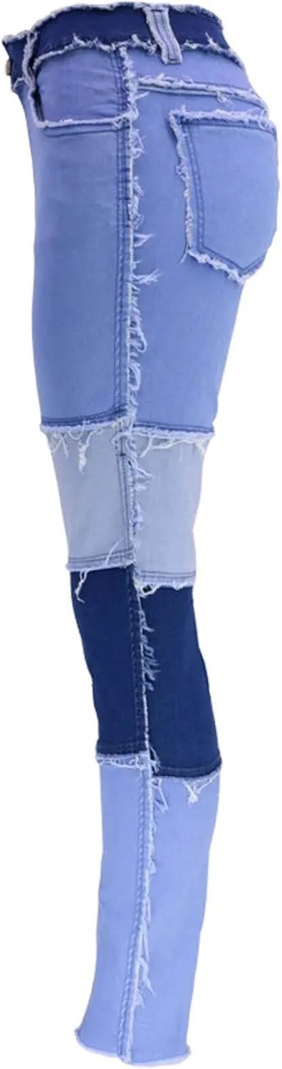 Stretchy Jeans for Women High Waist Skinny Color Block Denim Pants Trendy Patchwork Slim Jeans Casual Tight Jeans