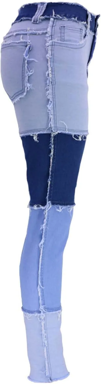 Stretchy Jeans for Women High Waist Skinny Color Block Denim Pants Trendy Patchwork Slim Jeans Casual Tight Jeans