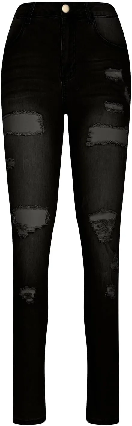 Stretchy Jeans for Women Trendy High Waisted Straight Leg Jeans Slim Fit Button Zipper Long Jeans Pants