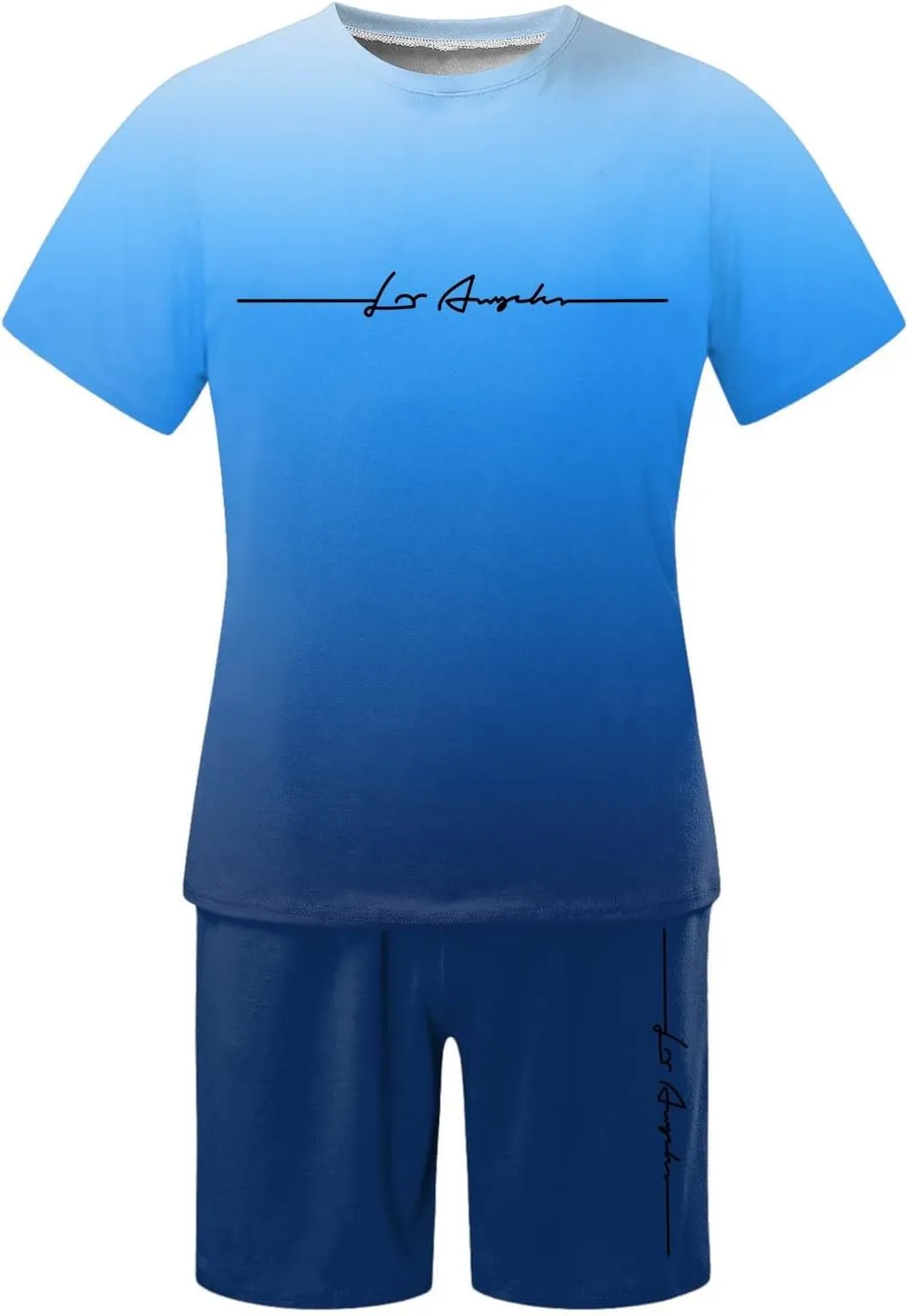 Summer Outfits for Men Round Neck Short Sleeve Letter Print 2 Piece Short Set Casual Baggy Vacation Outfits, S