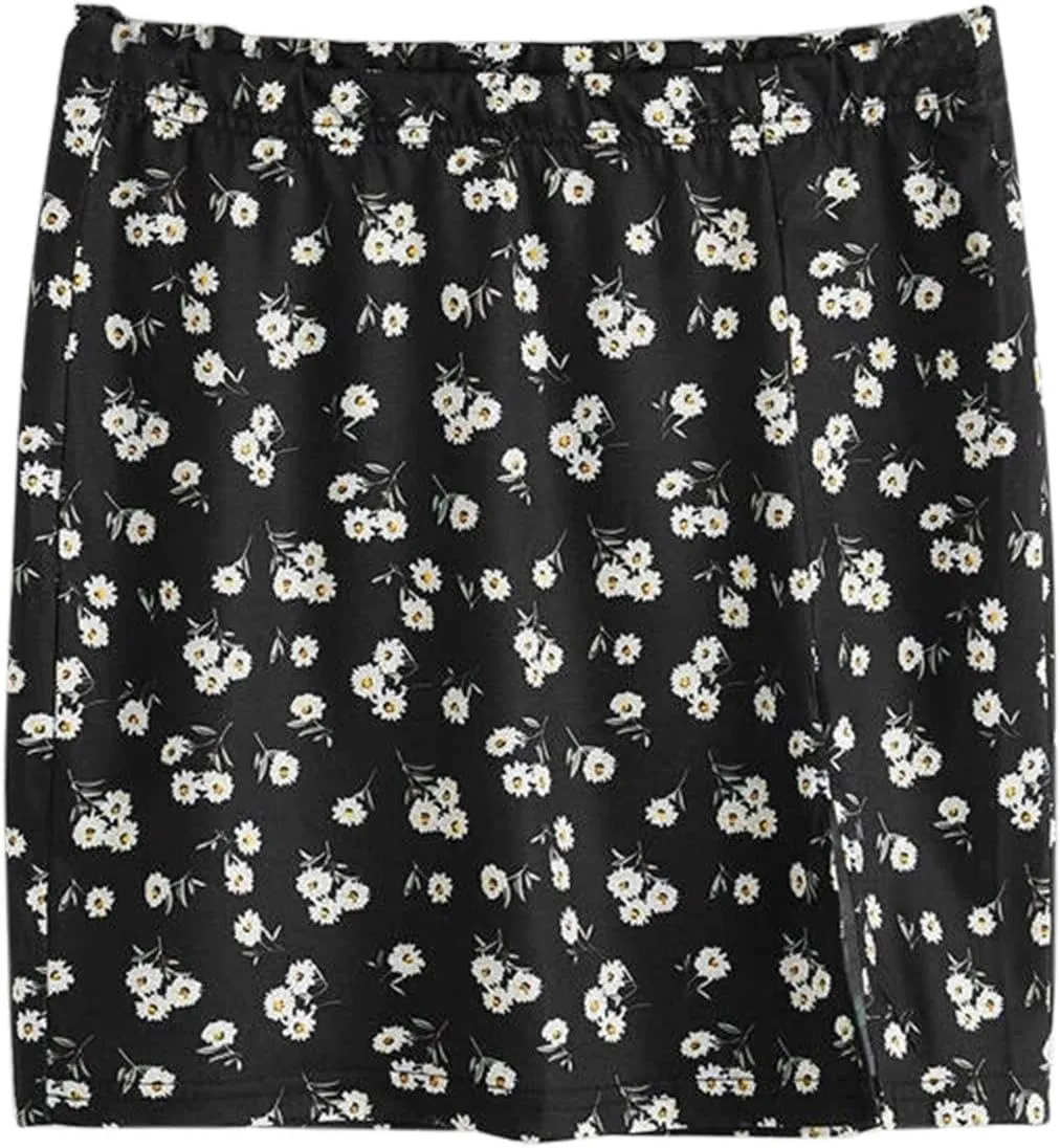 Summer Skirts for Women Cute Skirts Women's Mini Skirt Short Side Print Skirts Hem Open Sexy Mini Skirts Elastic