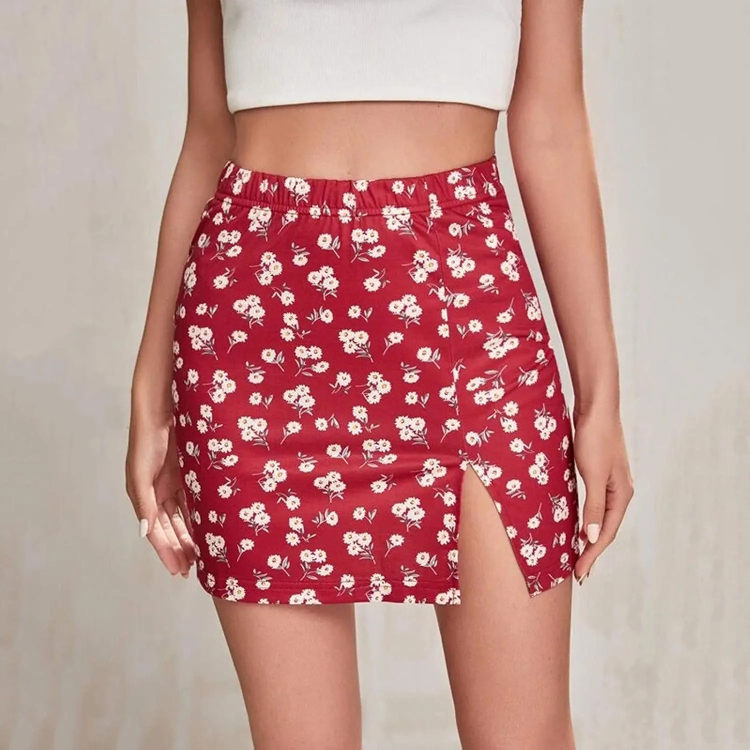 Summer Skirts for Women Cute Skirts Women's Mini Skirt Short Side Print Skirts Hem Open Sexy Mini Skirts Elastic