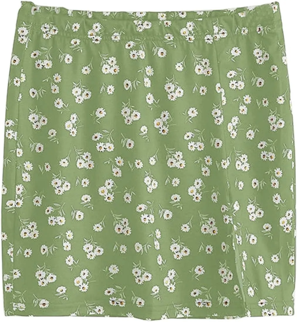 Summer Skirts for Women Cute Skirts Women's Mini Skirt Short Side Print Skirts Hem Open Sexy Mini Skirts Elastic