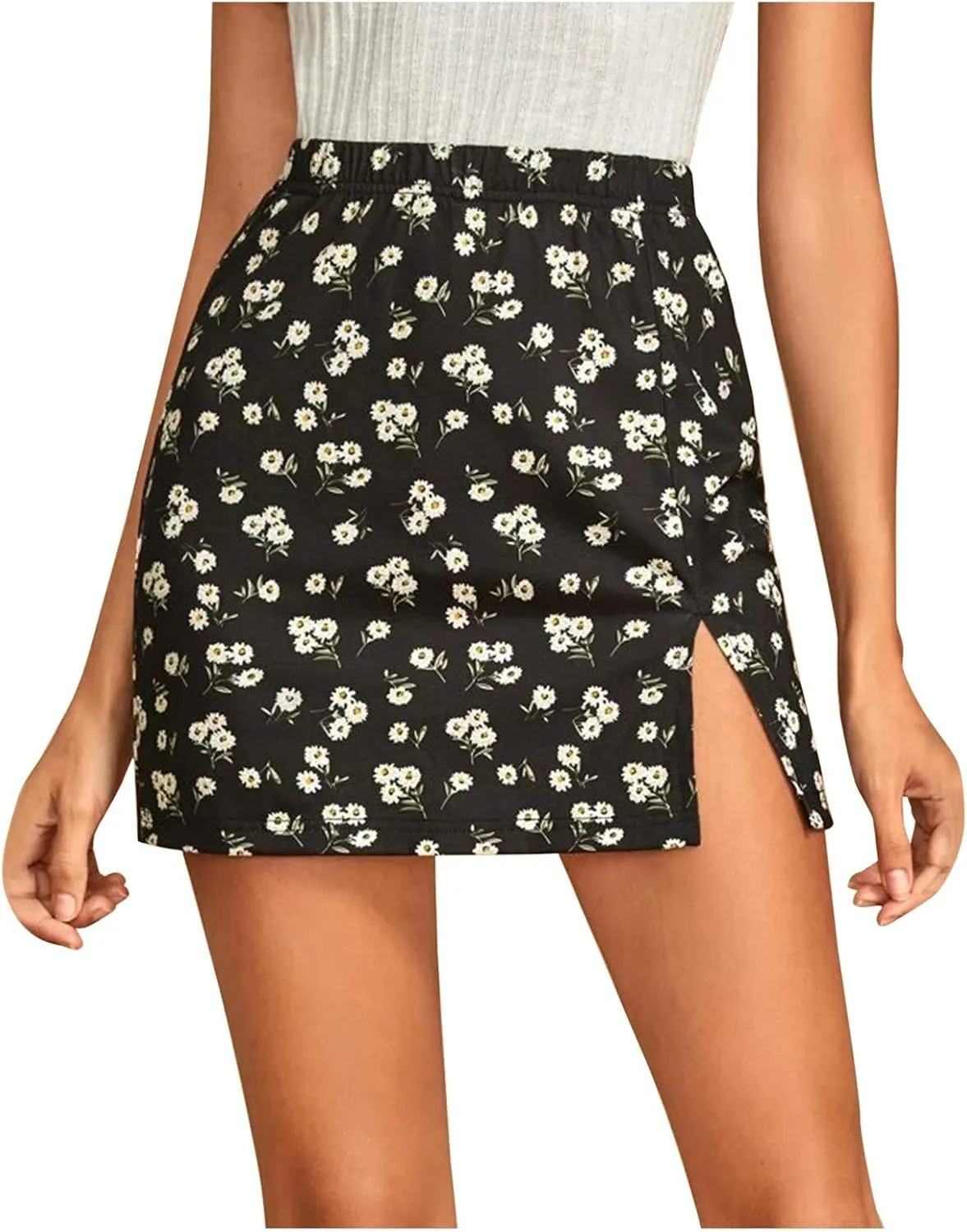 Summer Skirts for Women Cute Skirts Women's Mini Skirt Short Side Print Skirts Hem Open Sexy Mini Skirts Elastic