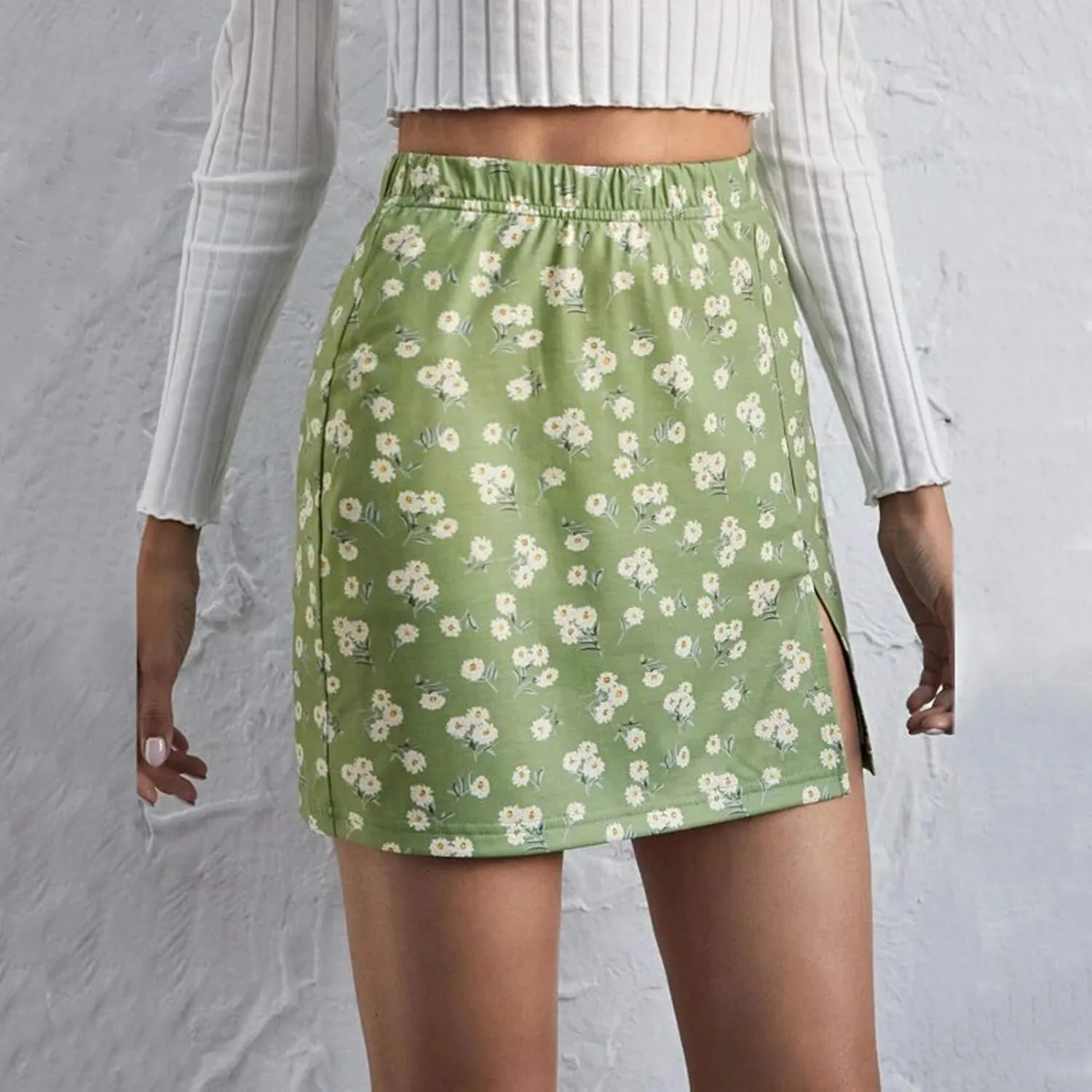 Summer Skirts for Women Cute Skirts Women's Mini Skirt Short Side Print Skirts Hem Open Sexy Mini Skirts Elastic