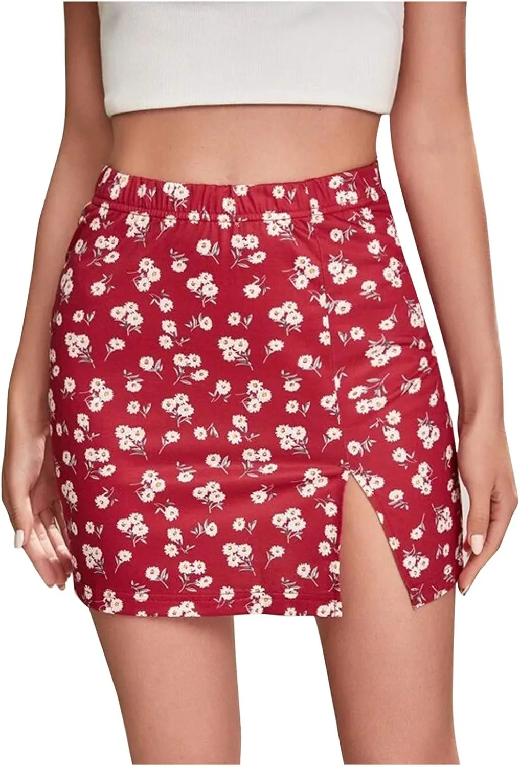Summer Skirts for Women Cute Skirts Women's Mini Skirt Short Side Print Skirts Hem Open Sexy Mini Skirts Elastic