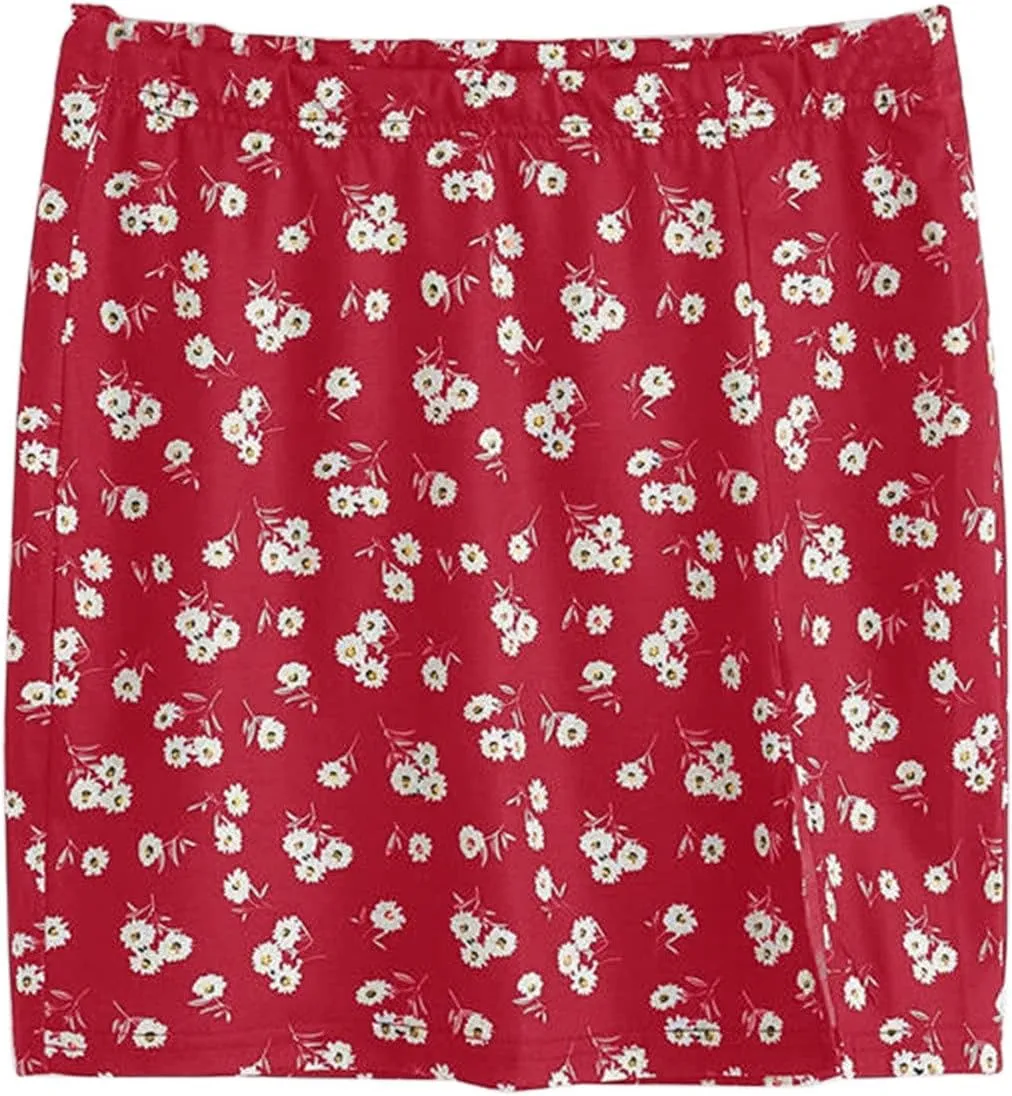Summer Skirts for Women Cute Skirts Women's Mini Skirt Short Side Print Skirts Hem Open Sexy Mini Skirts Elastic