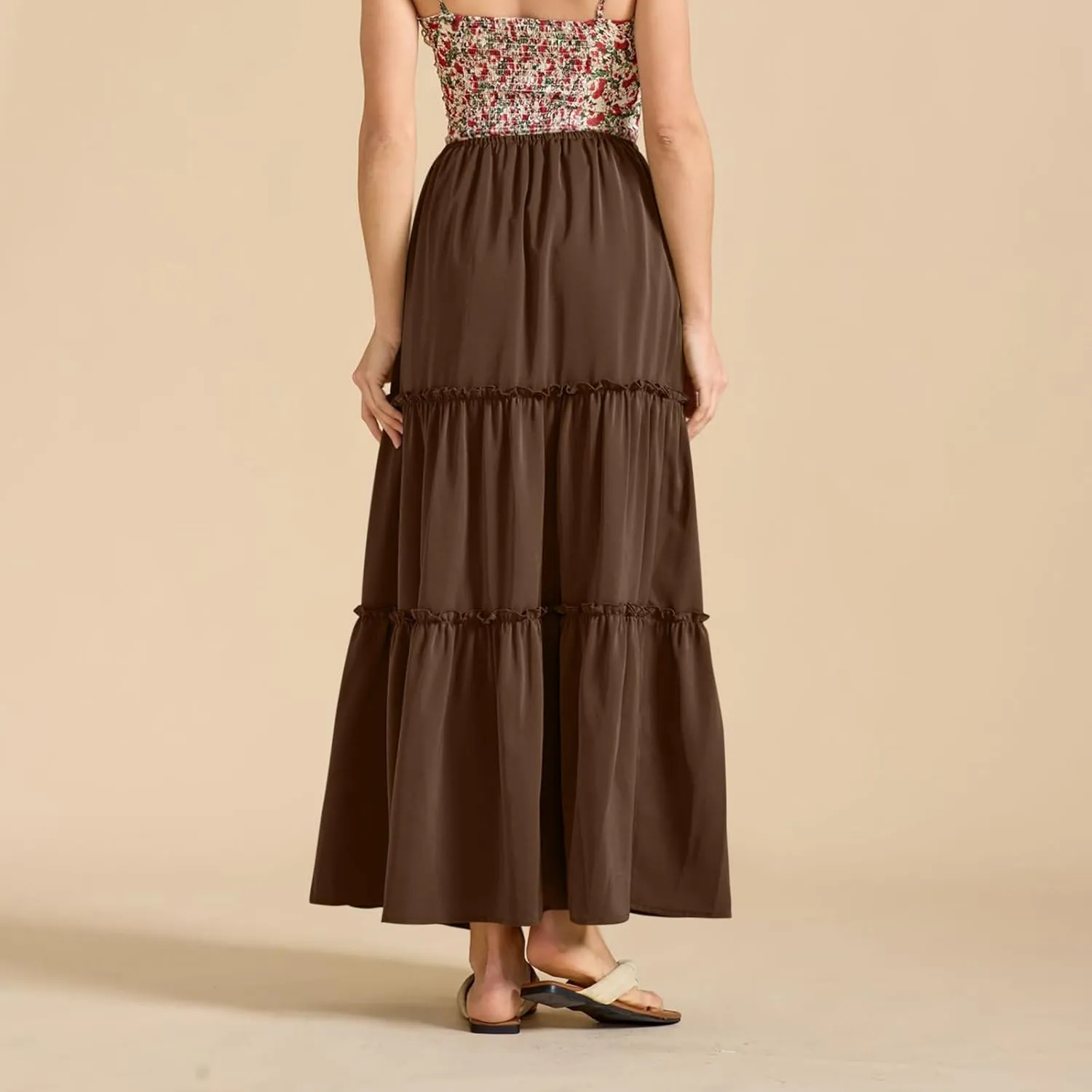 Summer Skirts for Women Elegant Smocked Layered Tiered Maxi Skirt Flowy High Waisted A Line Long Dress