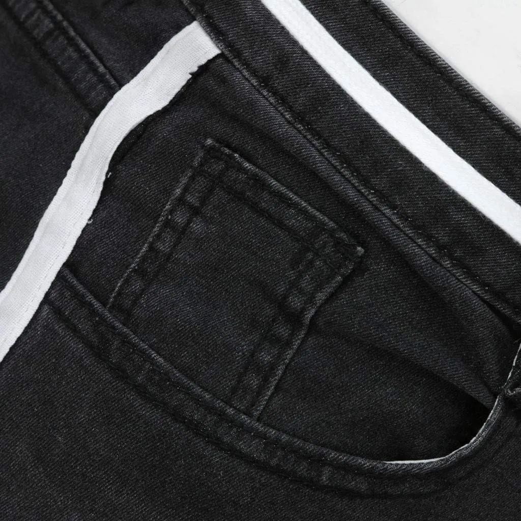 SUWBMHWE Mens Jeans Slim Fit,Mens Ripped Stretch Distressed Destroyed Jeans Skinny Jeans Side Striped Denim Pants