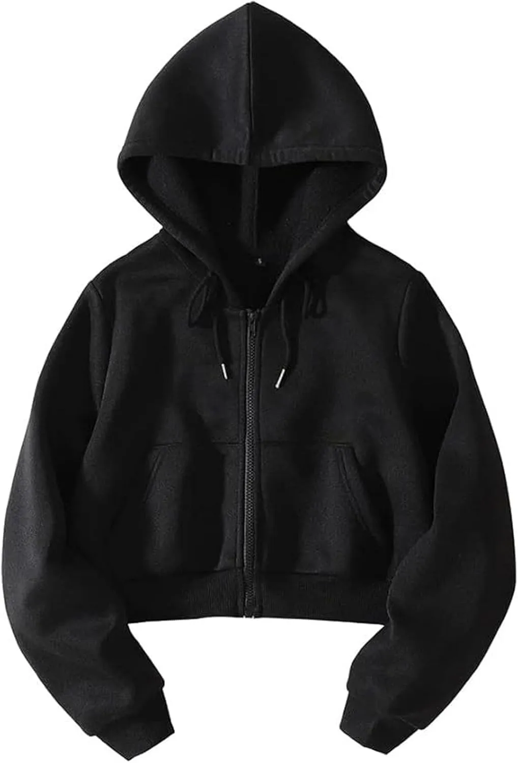 Sweat Shirt Women's Cropped Zipper Fashion Hoodies Full Zip up Sweatshirts Long Sleeve Drawstring Plain Hoodies
