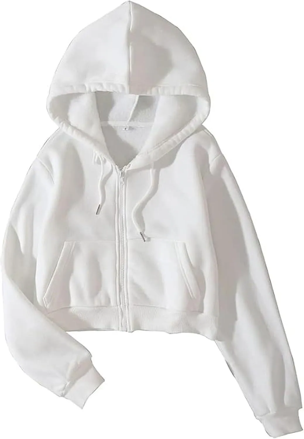 Sweat Shirt Women's Cropped Zipper Fashion Hoodies Full Zip up Sweatshirts Long Sleeve Drawstring Plain Hoodies