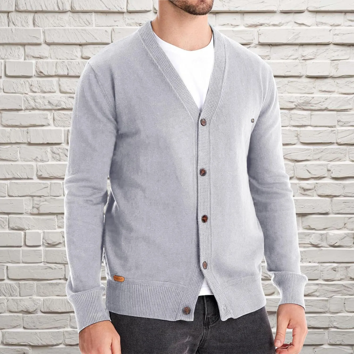 Sweaters for Men Cardigans Casual Long Sleeve V Neck Button Down Knit Cardigan Sweaters Jacket with Pockets