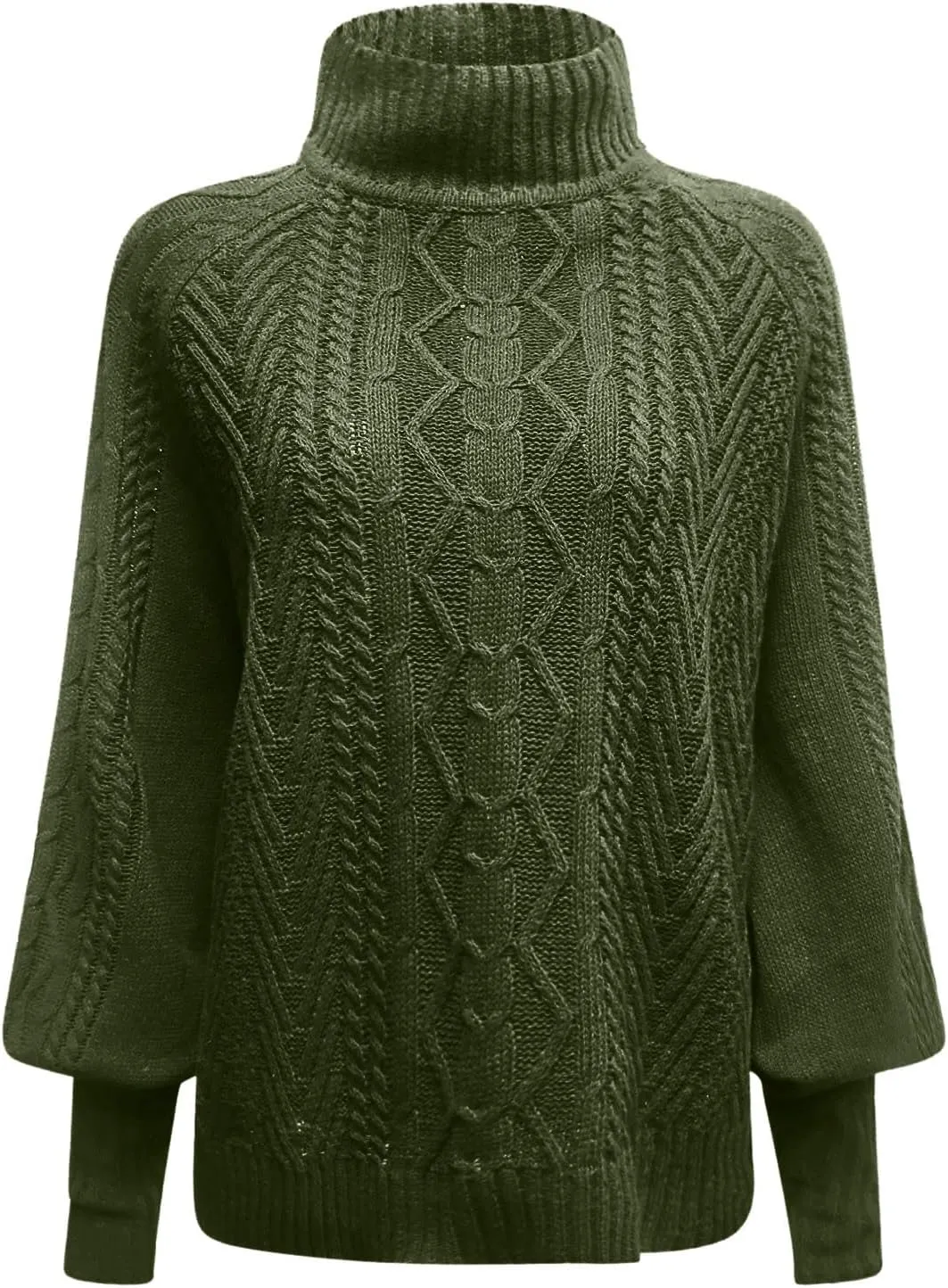 Sweaters for Women Mock Turtleneck Solid Cable Knitted Trendy Lantern Sleeve Warm Comfort Pullover Sweaters Tops