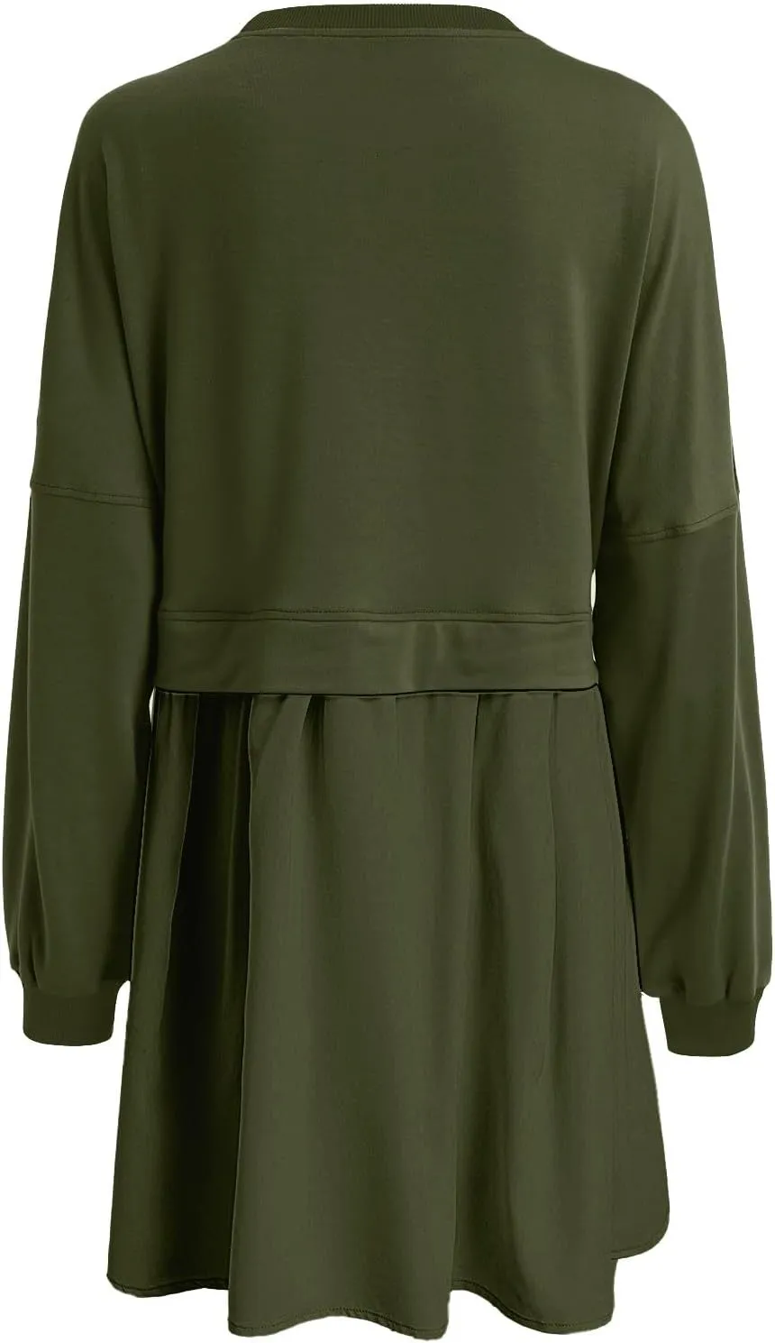 Sweatshirt Dress Women Oversized Patchwork Crewneck Long Sleeve Pullover Tops Fall Casual Flowy Pleated Sweatshirt Mini Dress