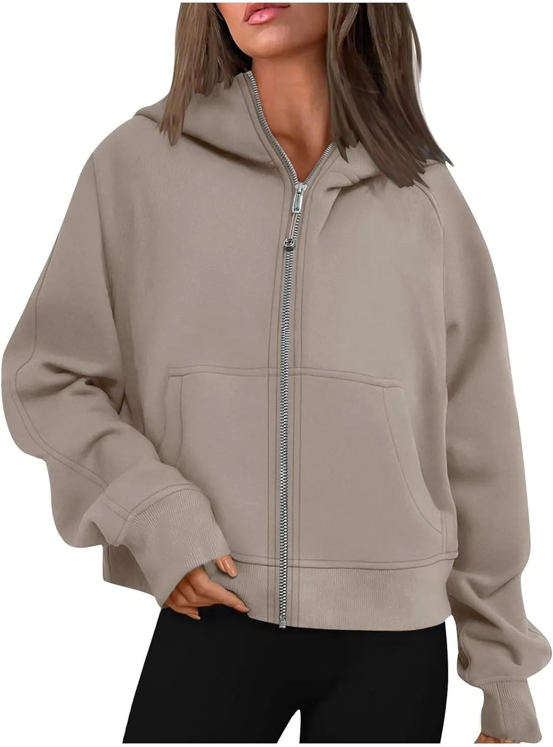 Sweatshirt For Women,Full Zip Up Cropped Hoodies With Pockets Zipper Fleece Jackets Casual Soft Oversized Sweatshirt