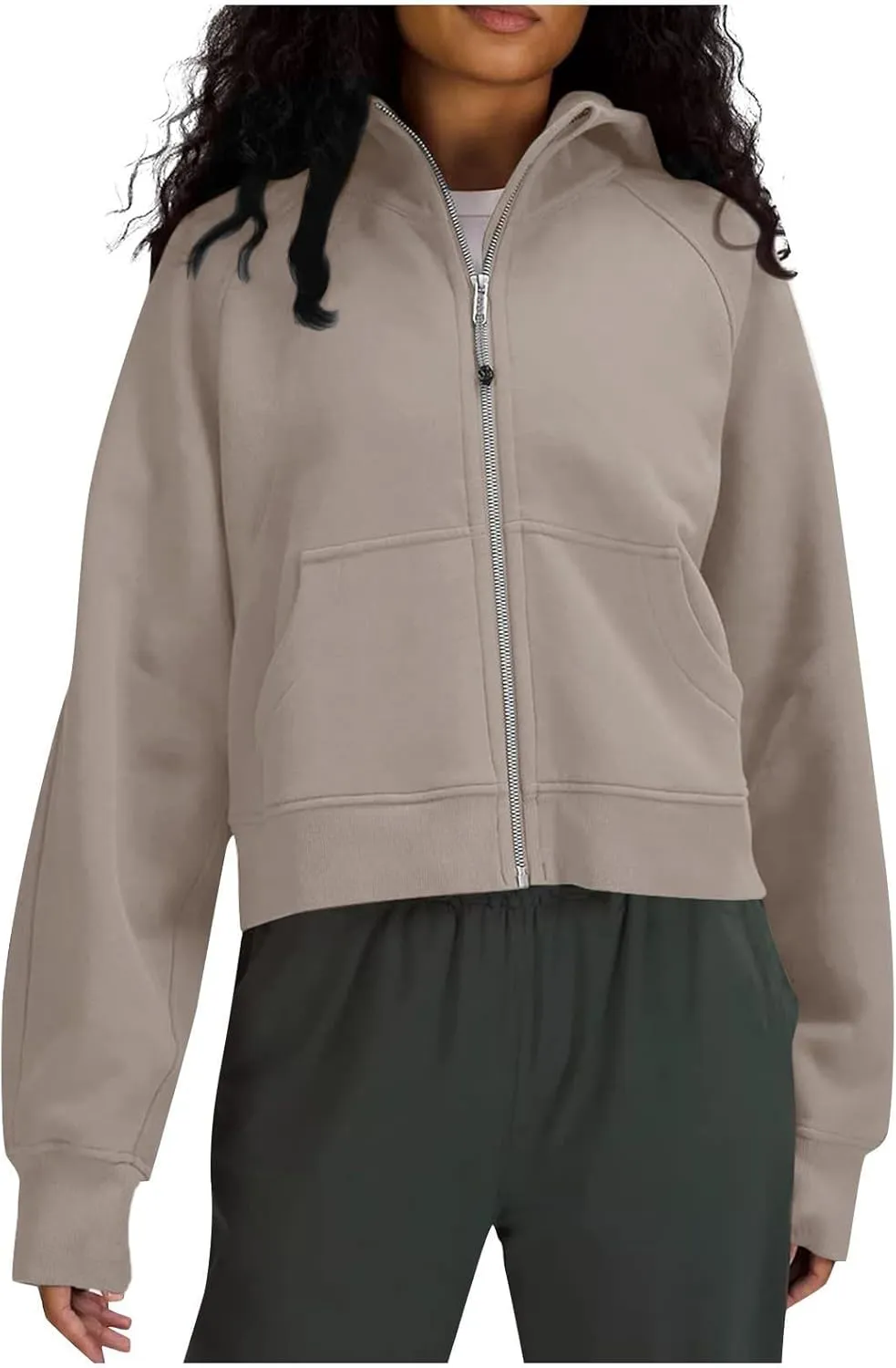 Sweatshirt For Women,Full Zip Up Cropped Hoodies With Pockets Zipper Fleece Jackets Casual Soft Oversized Sweatshirt