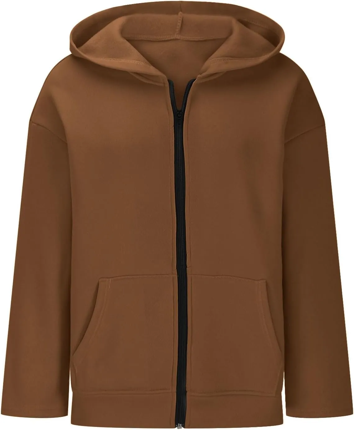 Sweatshirt Zipper Up for Women Solid Cropped 2024 Casual Trendy Loose Fit Sweater Long Sleeve Shirt with Side Pockets