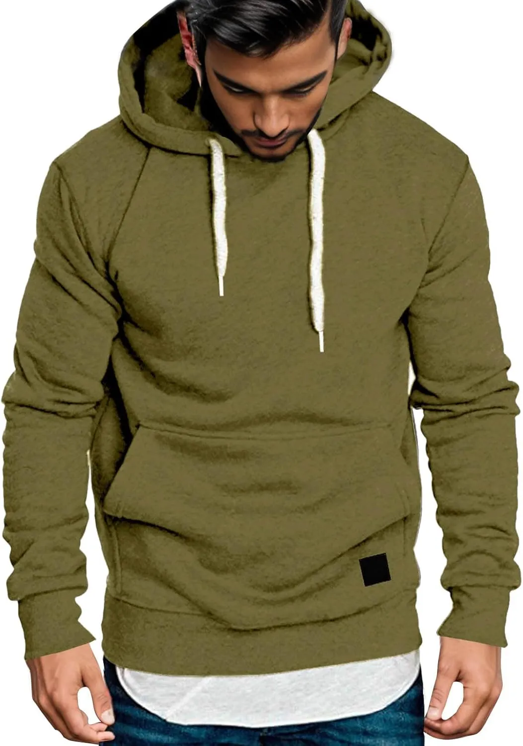 Sweatshirts for Men Casual Long Sleeve Pullover Hoodie Trendy Drawstring Solid Regular Fit Vintage Sweatshirt S-2XL