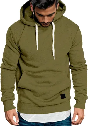 Sweatshirts for Men Casual Long Sleeve Pullover Hoodie Trendy Drawstring Solid Regular Fit Vintage Sweatshirt S-2XL