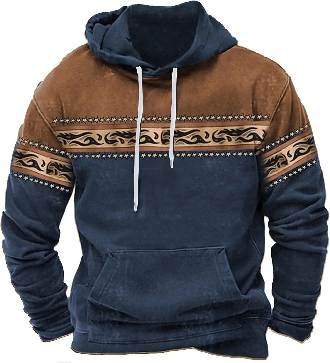 Sweatshirts for Men Causal Stylish Long Sleeve Western Aztec Ethnic Hooded Sweatshirts Ethnic Graphic Pullover Shirts