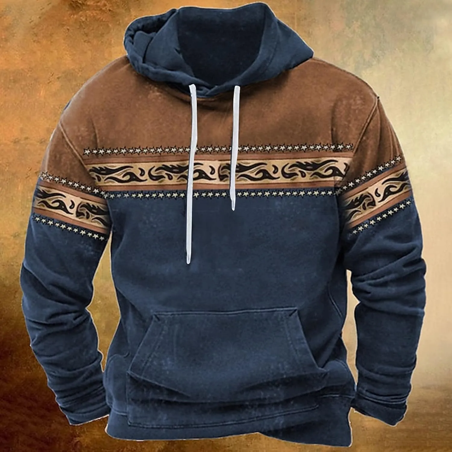 Sweatshirts for Men Causal Stylish Long Sleeve Western Aztec Ethnic Hooded Sweatshirts Ethnic Graphic Pullover Shirts