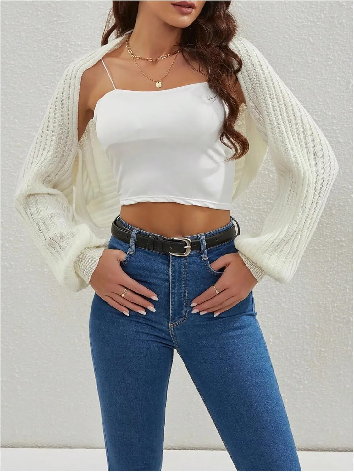 SweatyRocks Women's Open Front Shrug Sweaters Lightweight Knit Cropped Cardigan Sweaters