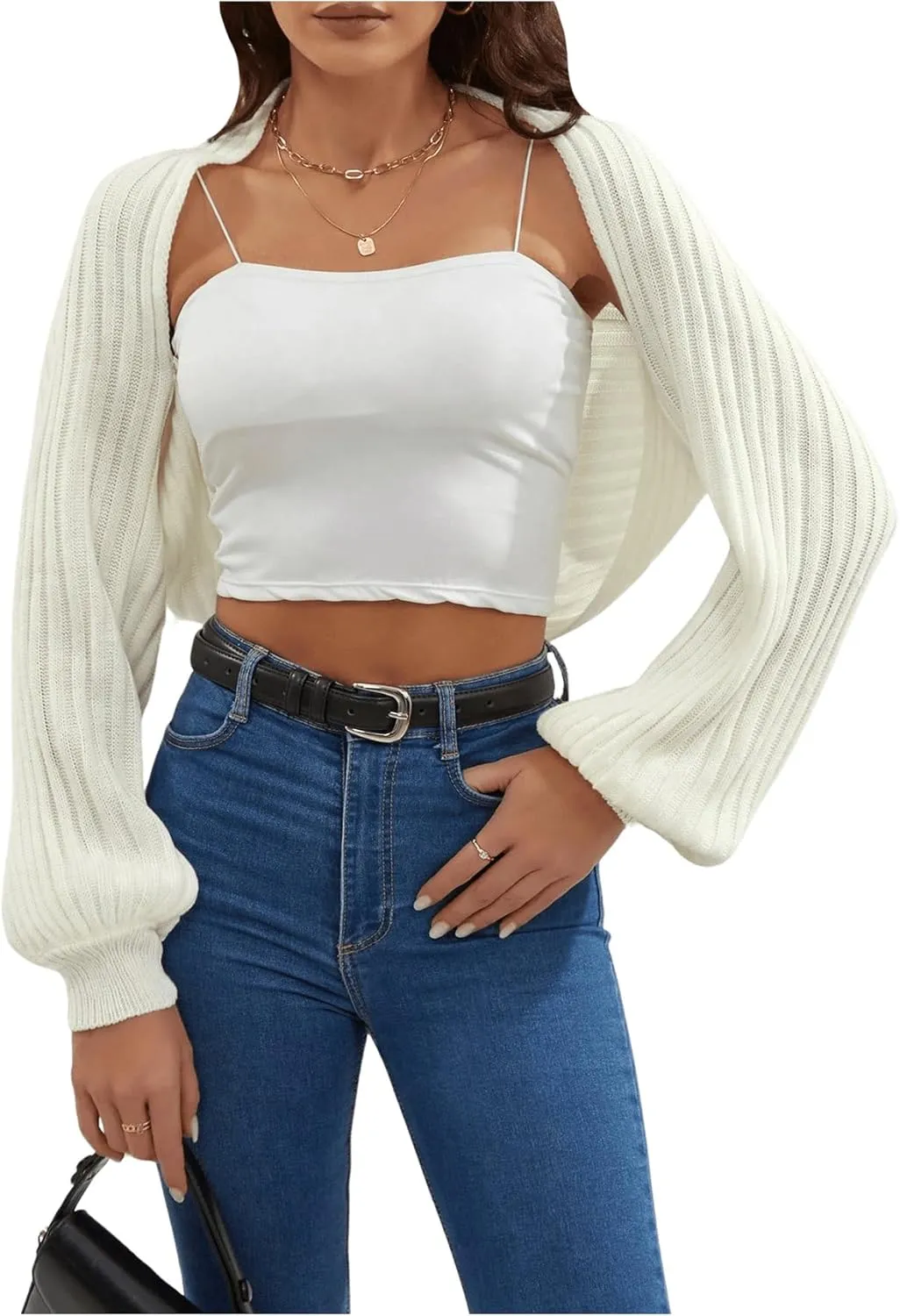 SweatyRocks Women's Open Front Shrug Sweaters Lightweight Knit Cropped Cardigan Sweaters