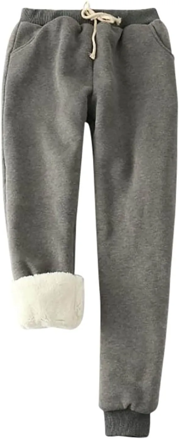 symoid Womens Fleece Lined Pants Plus Size Warm Sherpa Tall Long Sweatpants Loose Fit Elastic Waist Lounge Winter Pants