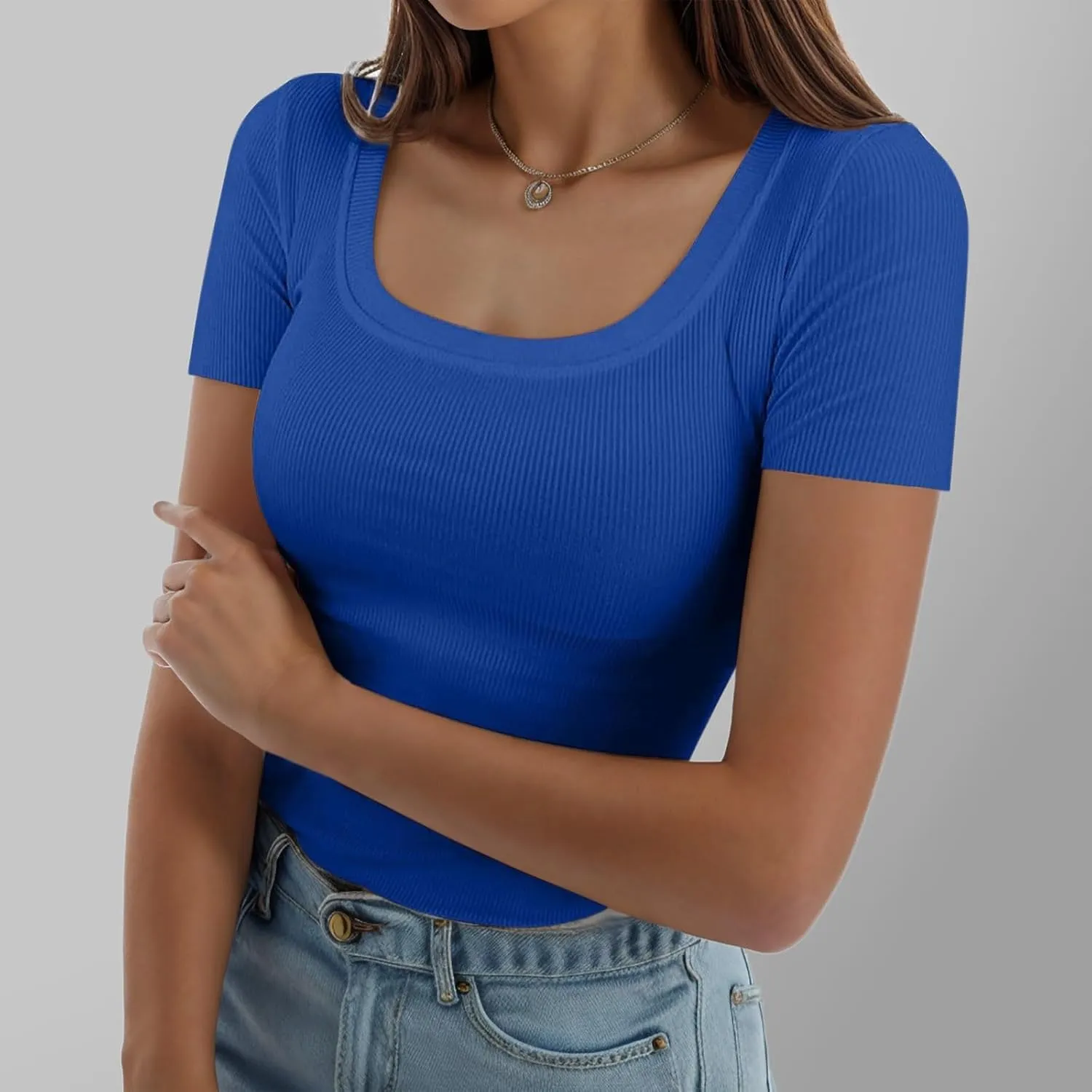 T Shirts for Women V Neck Slim Fit Crew Neck Slim Fit T Shirts 2025 Y2k Clothes Spring Summer Going Out Tops Short Sleeve