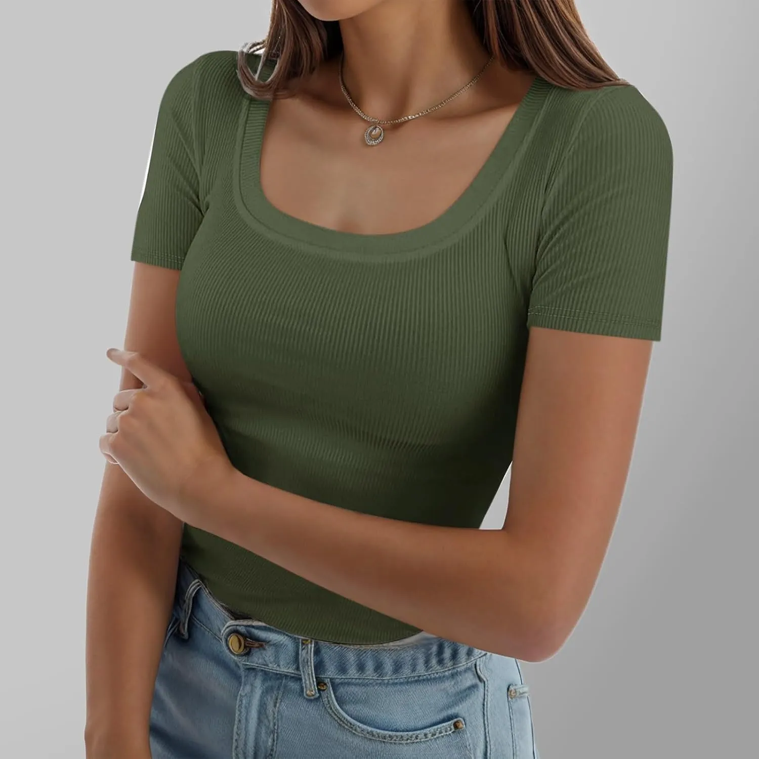 T Shirts for Women V Neck Slim Fit Crew Neck Slim Fit T Shirts 2025 Y2k Clothes Spring Summer Going Out Tops Short Sleeve