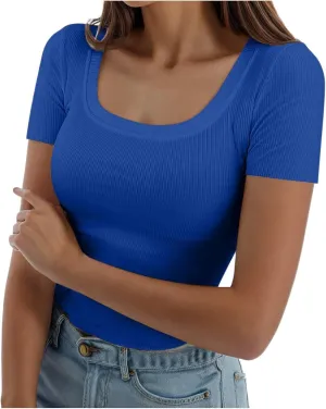 T Shirts for Women V Neck Slim Fit Crew Neck Slim Fit T Shirts 2025 Y2k Clothes Spring Summer Going Out Tops Short Sleeve